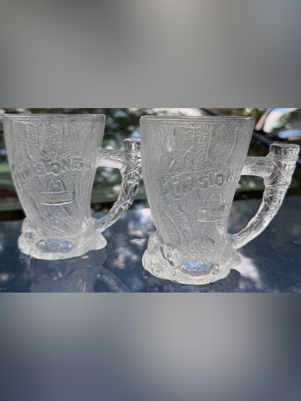 Vintage- McDonalds Flintstones Mammoth Mug Clear Glass- Set of 2- 1993